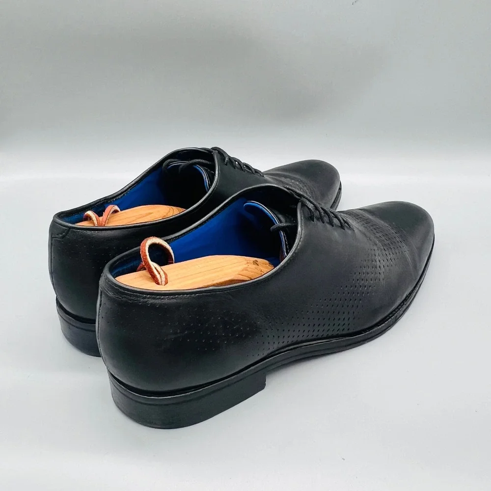 Cole Haan Oxfords Mens 9.5 Black Leather Perforated Lace Up Grand.OS Dress Shoes